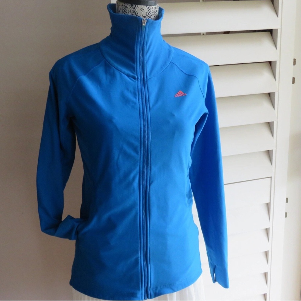 Adidas Blue biking running Jacket with High Collar and long back climalite S